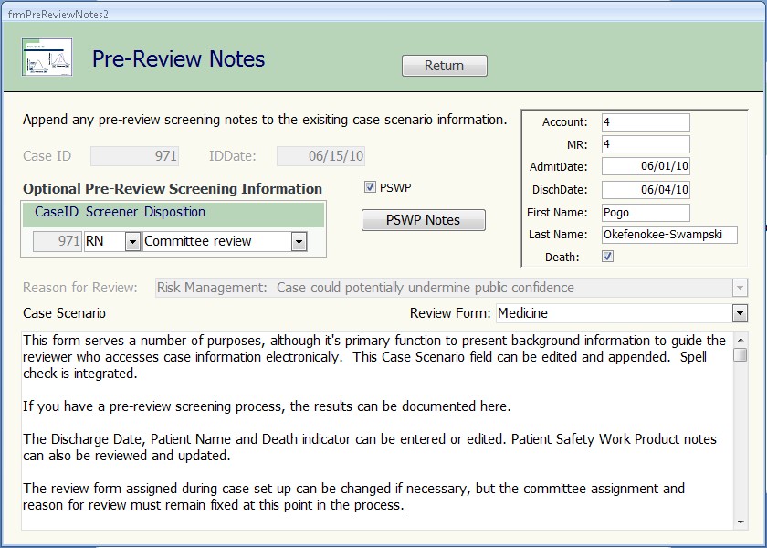 Pre-Review Notes Form