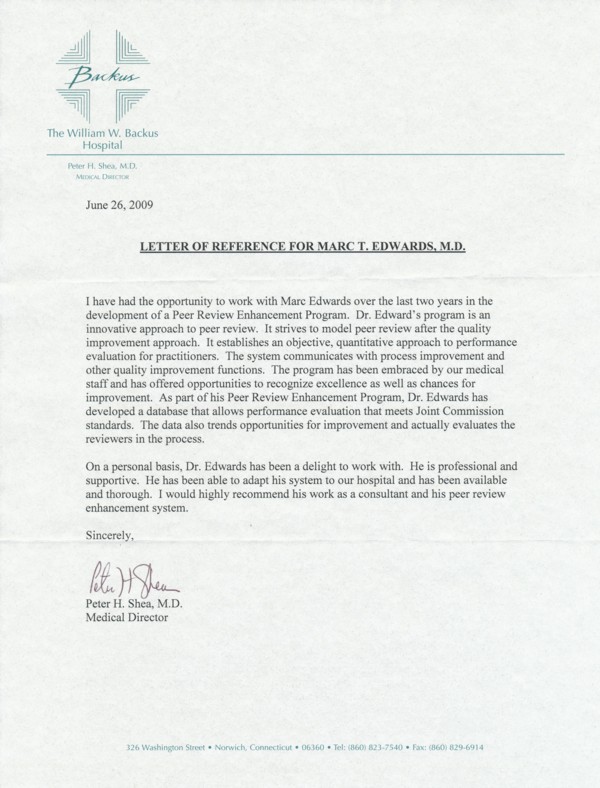 Letter of recommendation from Dr. Peter Shea